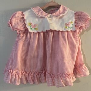 Vintage Pink Gingham Baby Dress with Embroidery